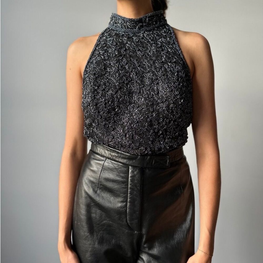 Vintage Papell Boutique 100%‎ Silk heavily Beaded Top, Woman’s Size Medium